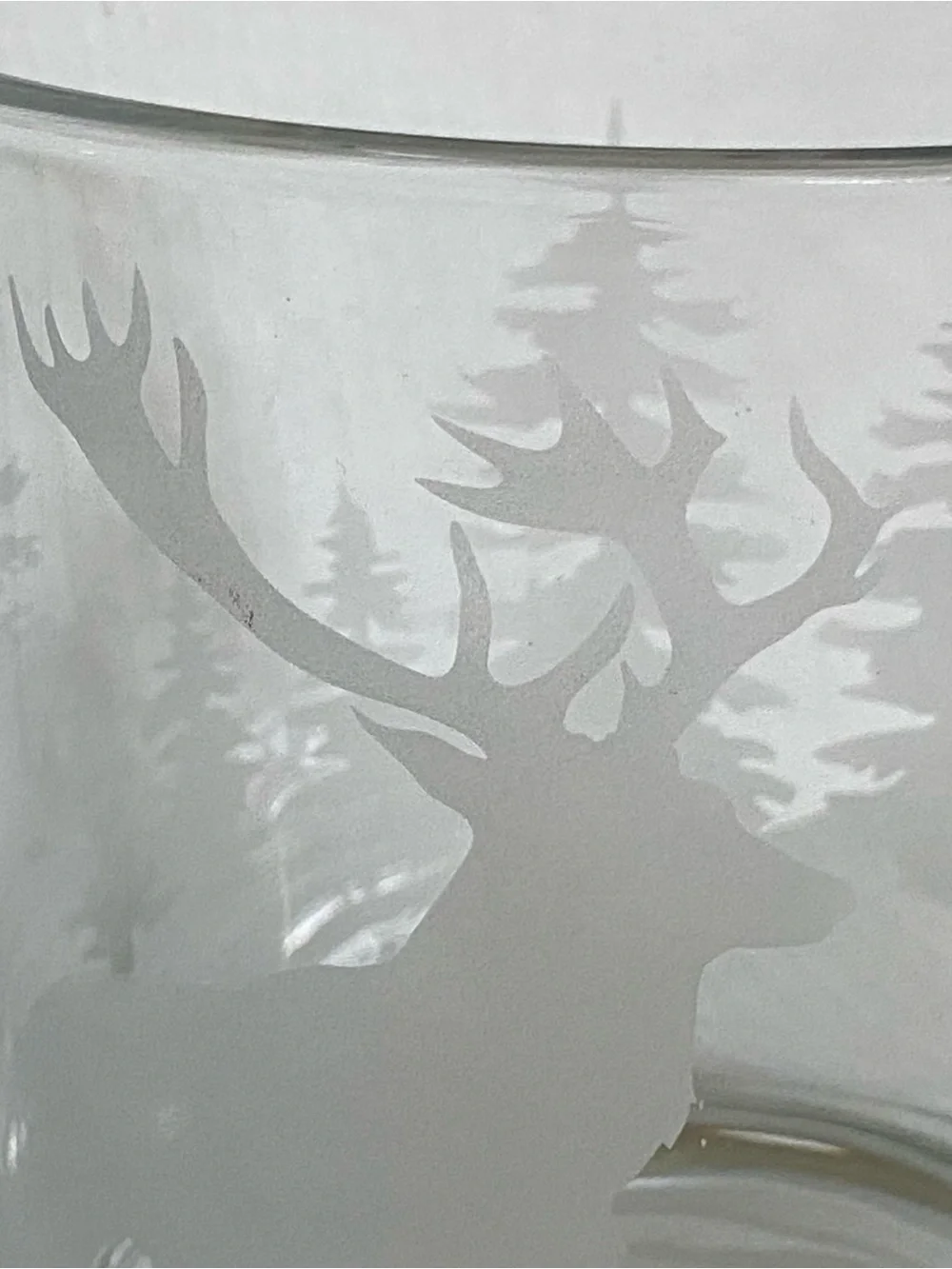 Etched Glass Cylinder Pillar Candle Holder 6” X 6” Vase Woodland Deer Tree EUC